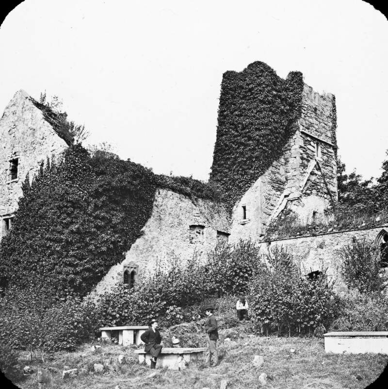 Ruins, with figures viewing, Co Donegal.