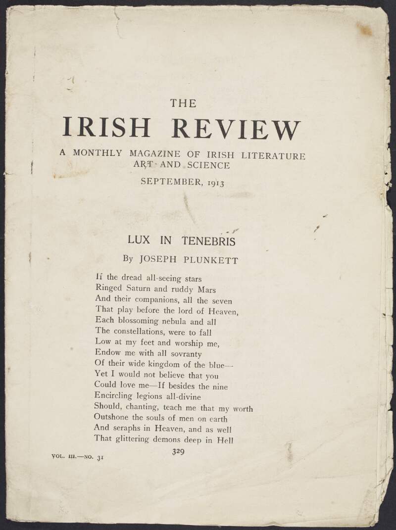Proof of 'The Irish Review', Vol. III, No. 31.,