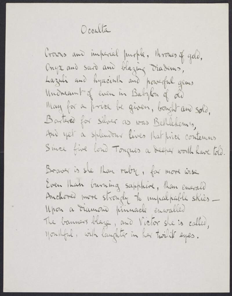 Draft of poem 'Occulta' by Joseph Mary Plunkett,