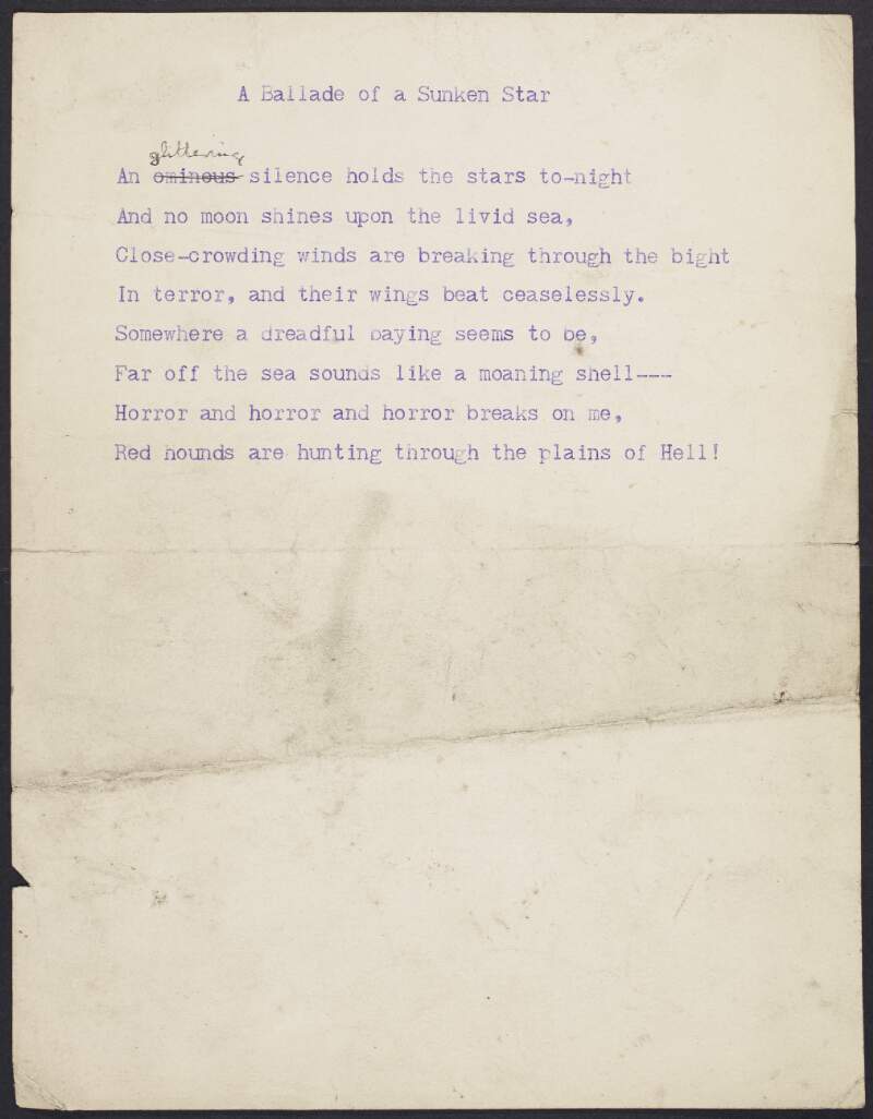 Draft of poem 'A Ballade of a Sunken Star' by Joseph Mary Plunkett,
