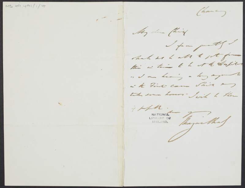 Letter from Sir Maziere Brady to unidentified recipient,