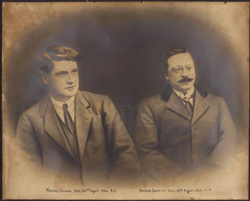 [Michael Collins and Arthur Griffith, half-length seated portrait, facing front].