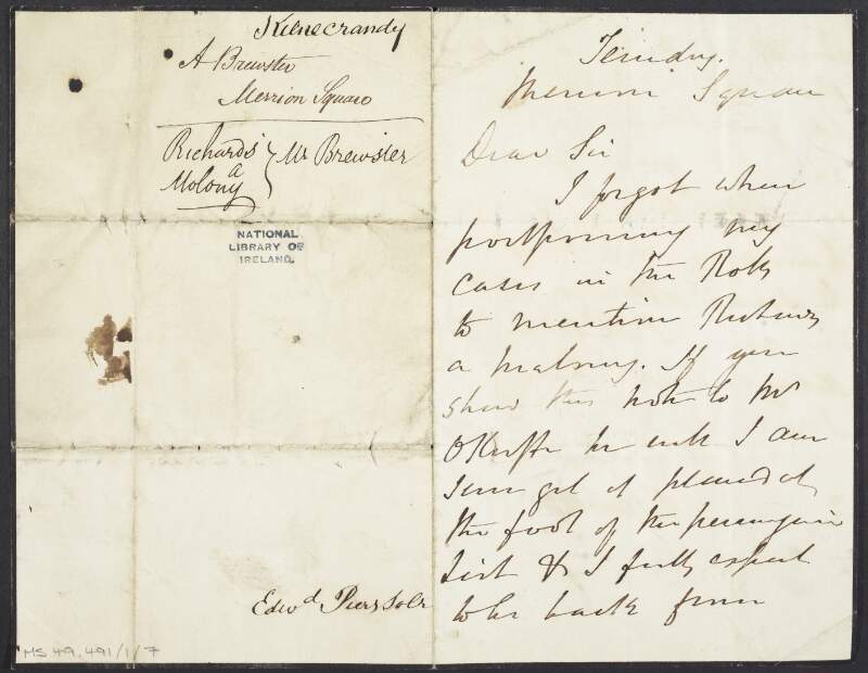 Letter from A. Brewster to unknown recipient regarding cases,
