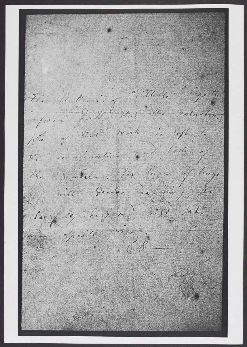 Letter from Charlotte Brontë to an unknown recipient,