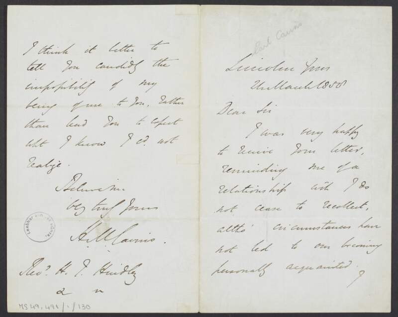Letter from William Cairns to an unidentified recipient discussing matters related to the Church,