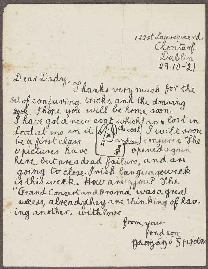 Letter to Arthur Griffith, from his wife Maud, written from London,