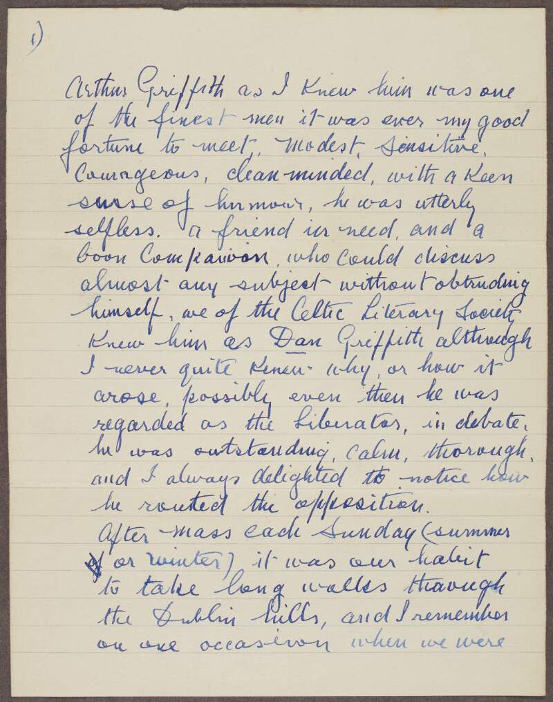 I.ii.3. Personal recollections of Arthur Griffith, as written by James Moran, of Blackrock, Co. Dublin,
