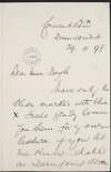 Letter from James Collins to a Miss Crissie M. Doyle, stating that he has certain slides and enquires about the date of return,