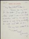 Letter from Micheál Mac Liammóir to Albert Fenton, thanking him for his letter,