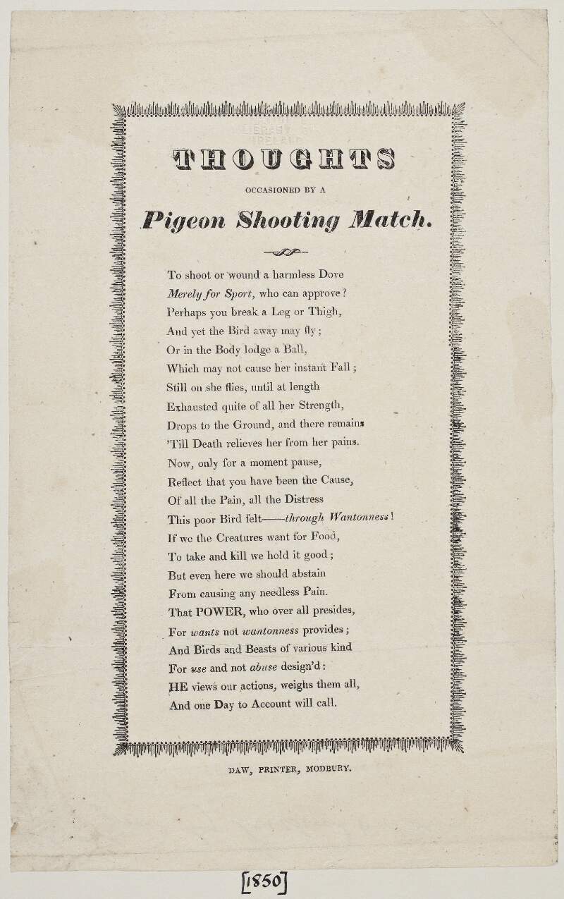 Thoughts occasioned by a pigeon shooting match.