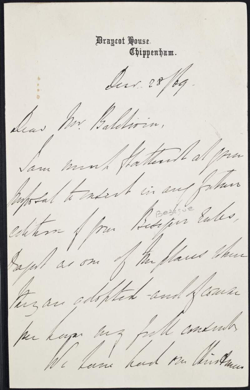 Letter from Henry Richard Charles Wellesley, 1st Earl of Cowley, to Mr. Baldwin,