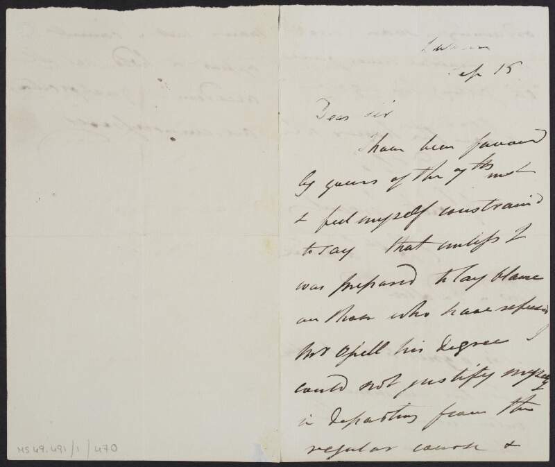 Letter from Robert Daly to a [J. Dalton?] concerning ordaining a man,