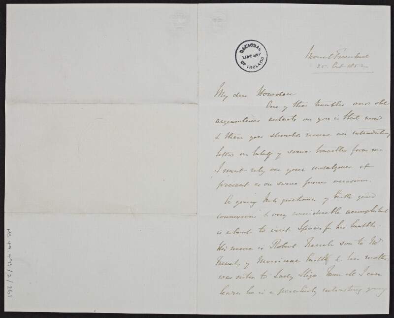 Letter from Thomas Spring-Rice, Monteagle of Brandon, to John Hobart Caradoc, Baron Howden, concerning an acquaintance who intends to visit Spain,