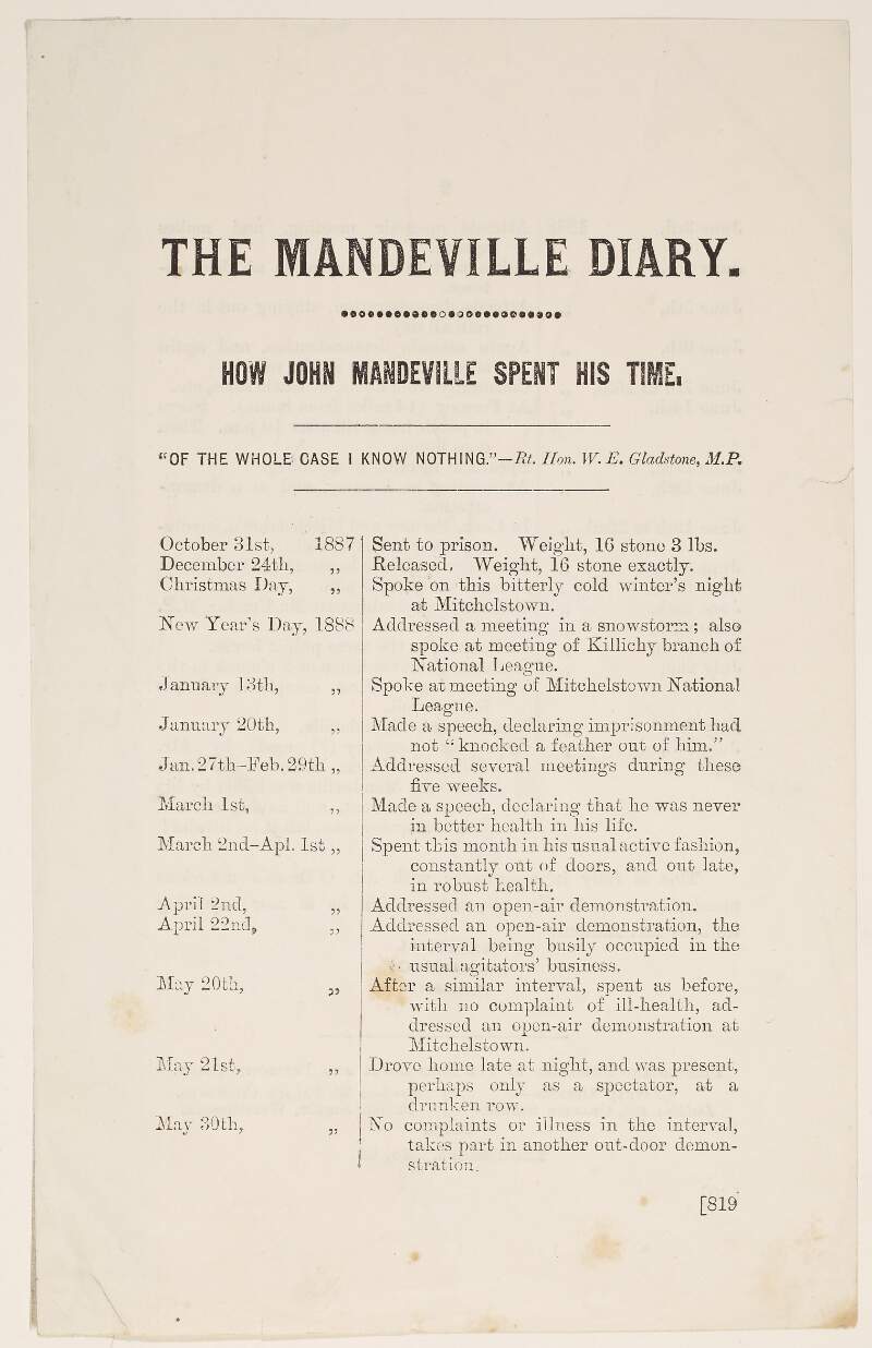 The Mandeville Diary : how John Mandeville spent his time /