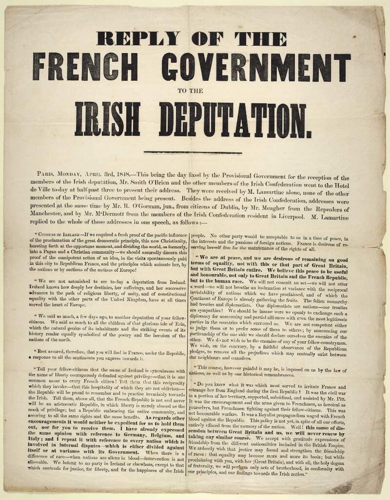Reply of the French government to the Irish deputation.