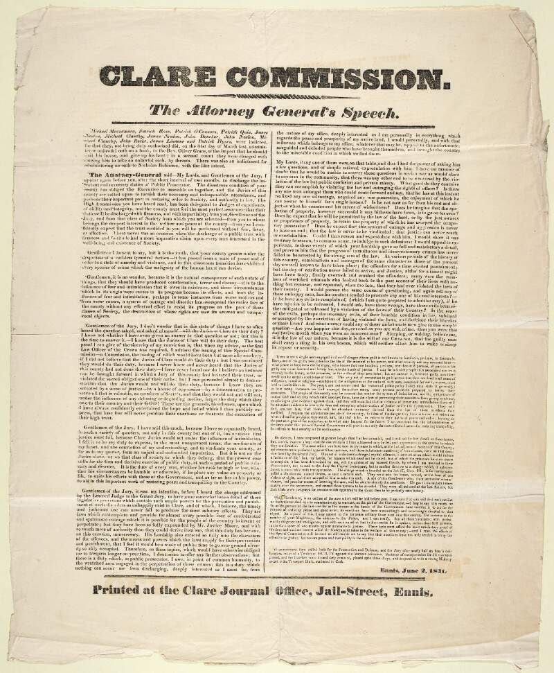 Clare Commission : the Attorney General's speech.
