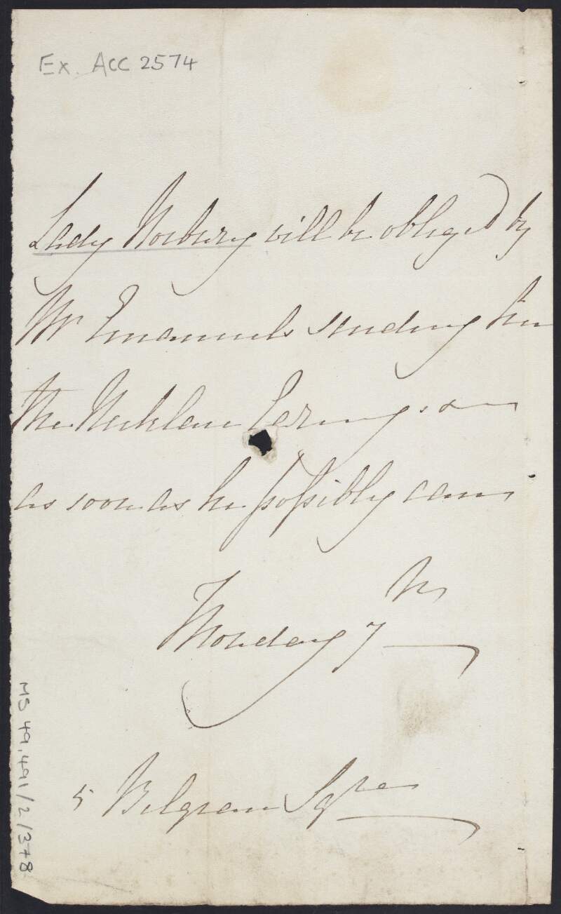 Letter from Lady Norbury to Mr. [Emanuel], requesting him to send her a necklace,