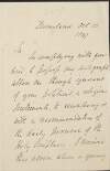 Letter from Lucius O'Brien, Baron of Inchiquin, to [Parker Harmond?], responding to his request for O'Brien's autograph,