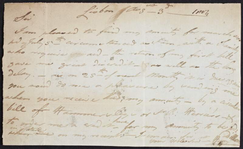 Letter from Viscount Dillon [Charles Dillon-Lee] to unknown recipient, regarding a bill and receipt,