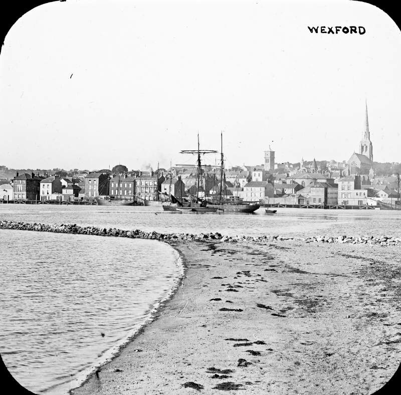 Wexford from Ferrybank/spires/ships/harbour