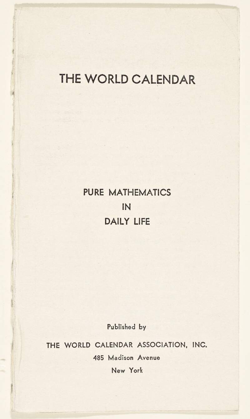 The World Calendar: pure mathematics in daily life.