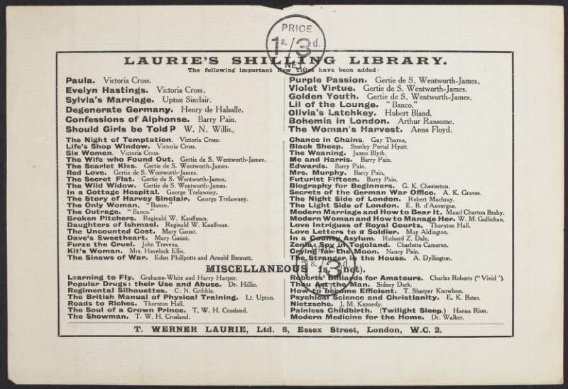 Laurie's shilling library : the following important new titles have been added ... /