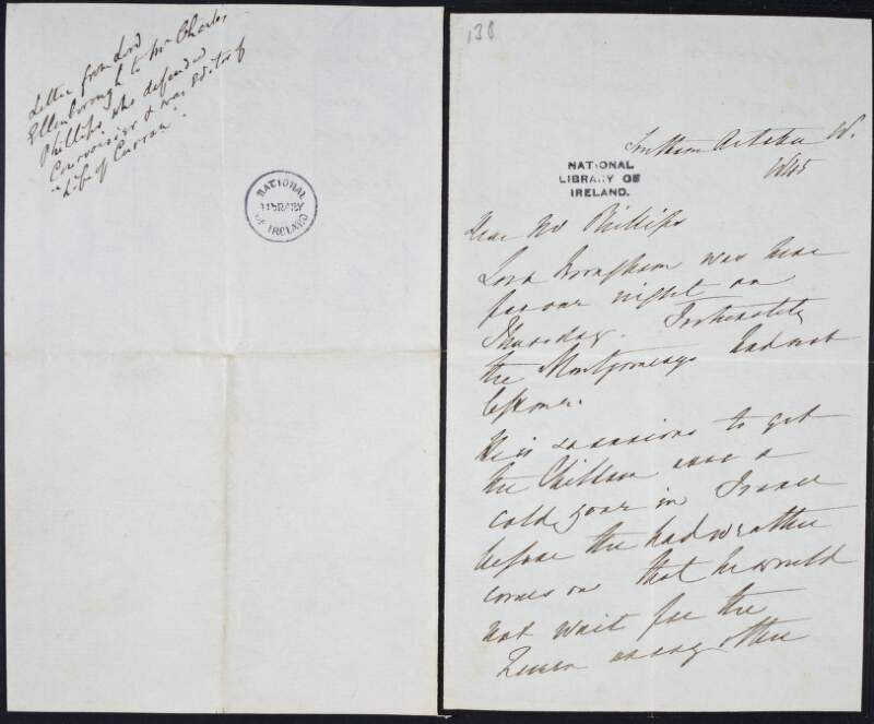Letter from Edward Law, Earl of Ellenborough to Charles Phillips, regarding sending his children to France,