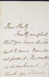 Letter from William Willoughby Cole, Earl of Enniskillen to "Baily", explaining he is glad that he did not come as the weather was so indecent,