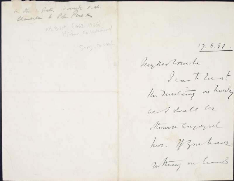 Letter from Thomas Henry Grattan Esmonde to unidentified recipient, concerning changes in his draft,