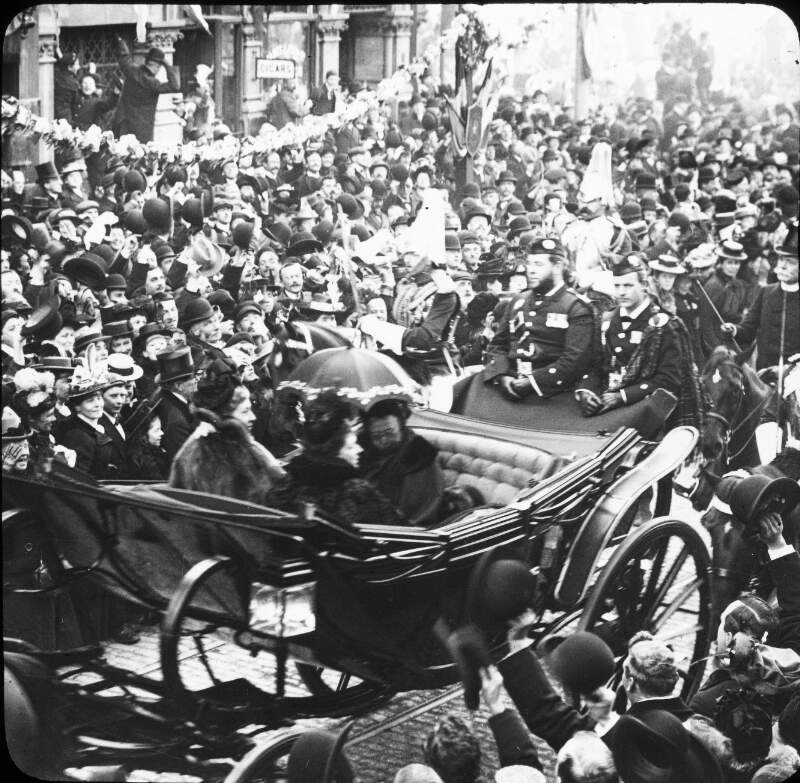 Queen Victoria in carriage with others, at Grafton Street, Dublin.