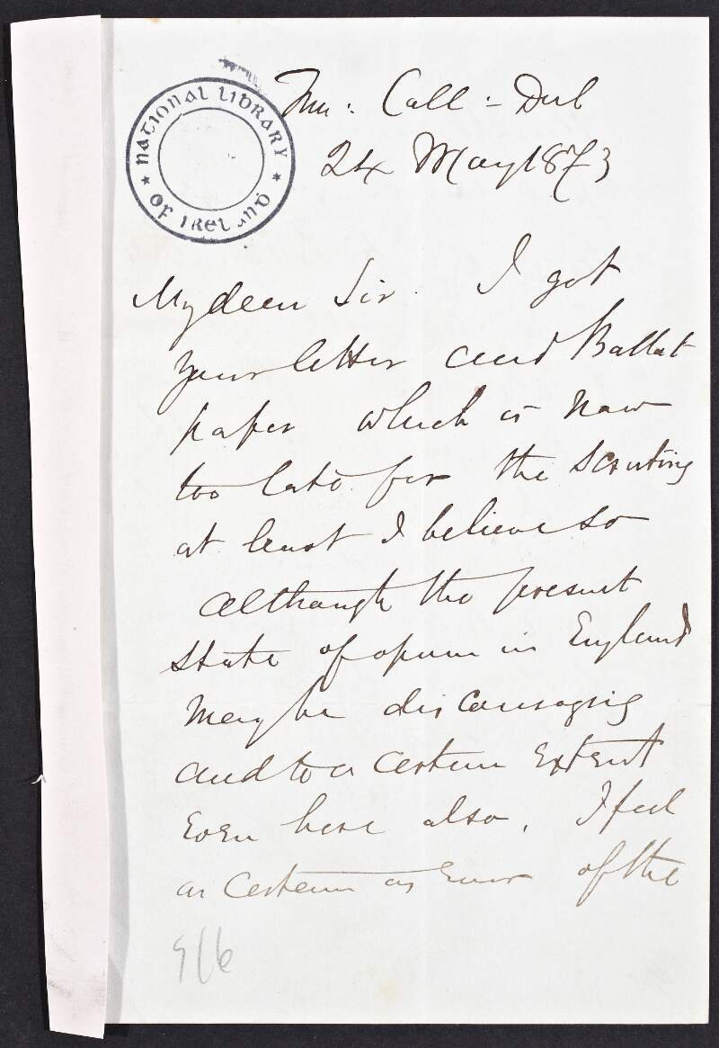 Letter from Joseph Allen Galbraith to unidentified recipient, upon the subject of Home Rule in Ireland and England,