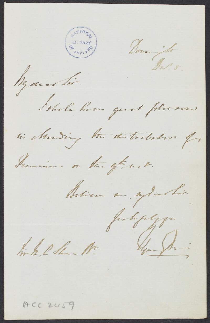 Letter from Thomas Spring-Rice, Lord Monteagle, to Sir Martin Archer Shee, agreeing to attend an event,