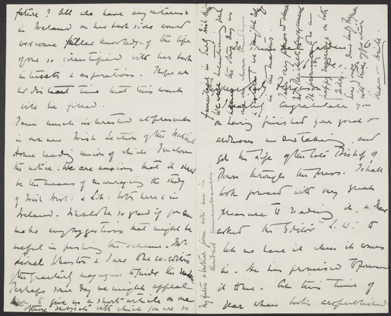 Letter from Eleanor Hull to Lady Ferguson [Mary Catharine Guinness Ferguson], regarding the publication of work, subjects in it and she will look forward to reading it,