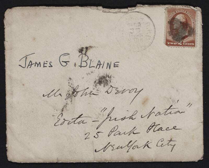 Letter from James Gillespie Blaine to John Devoy regarding a request for help,