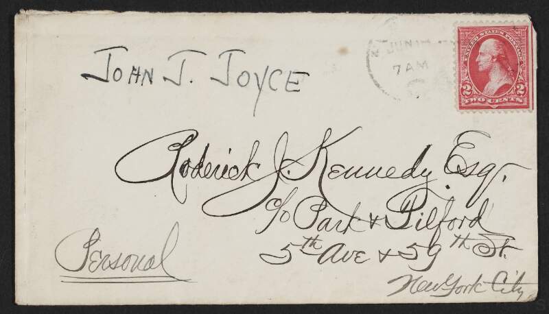 Letter from John Jay Joyce to Roderick J. Kennedy advising him to be cautious of British agents infiltrating the organisation,