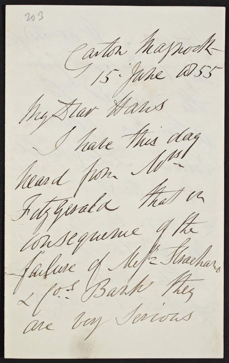 Letter from Augustus Frederick FitzGerald, Duke of Leinster to Hans Hamilton, concerning the finanical troubles of his cousin Edward Fitzgerald and his intention to allow him the interest from his accounts,