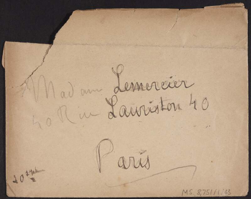 Letter from Eugène Lemercier to his mother, Marguerite Lemercier, expressing his hope to come back soon,
