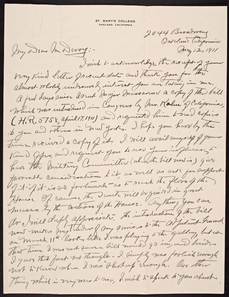 Letter from J.L. Donovan to John Devoy regarding a bill in Congress,