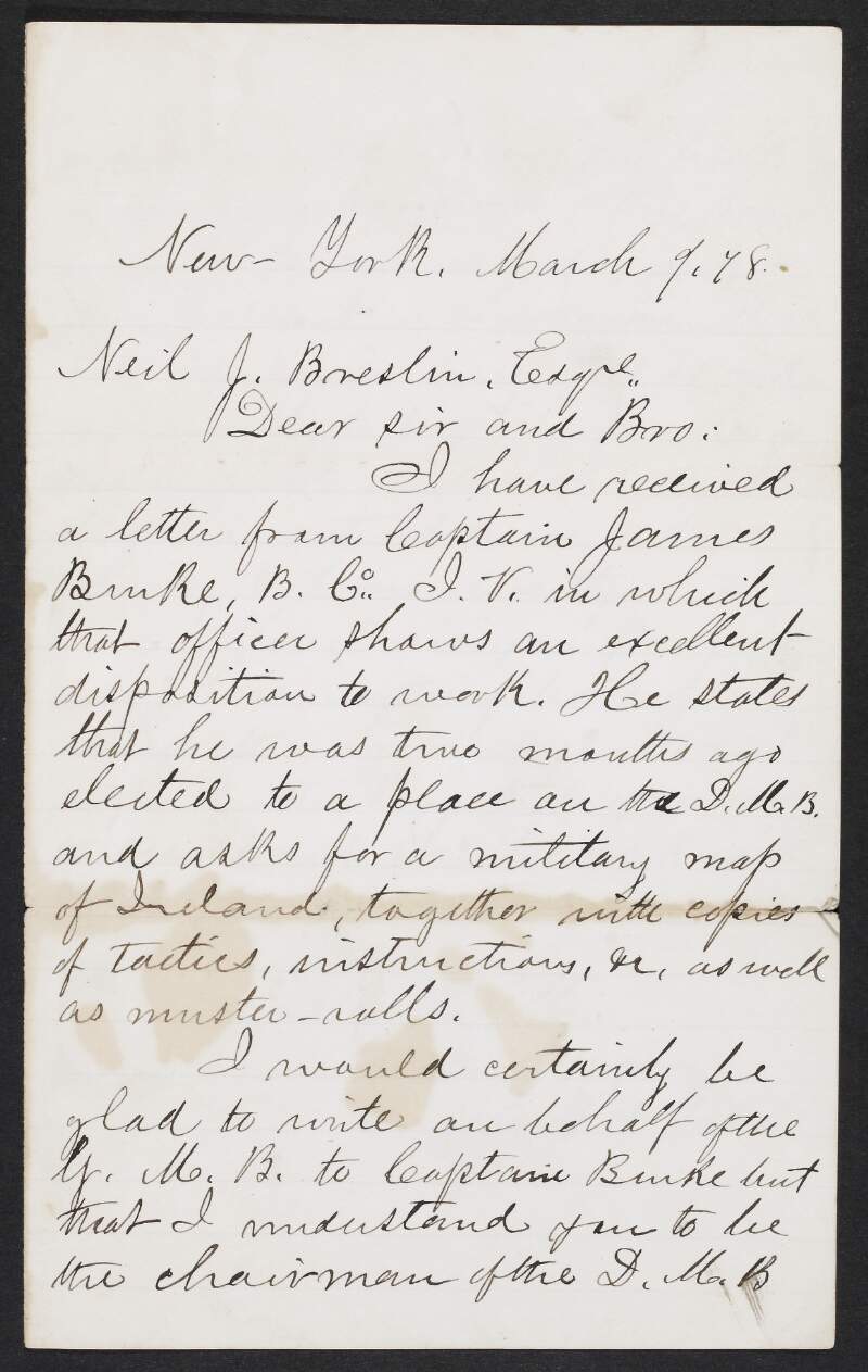 Letter from General F. F. Millen ("Morgan") to Neil J. Breslin regarding Captain James Burke,