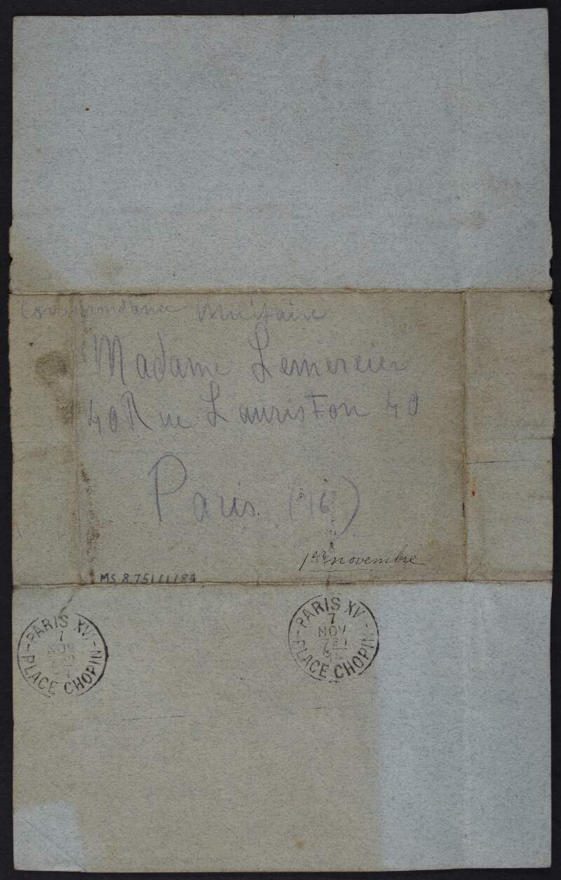 Letter from Eugène Lemercier to his mother, Marguerite Lemercier, describing the beautiful landscape,