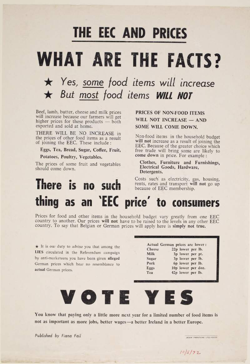 The EEC and prices. What are the facts? : vote yes /