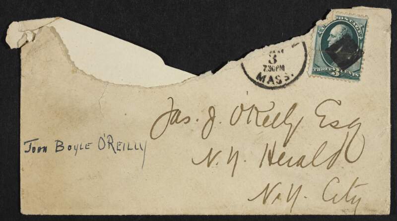 Envelope from John Boyle O'Reilly addressed to James J. O'Kelly,