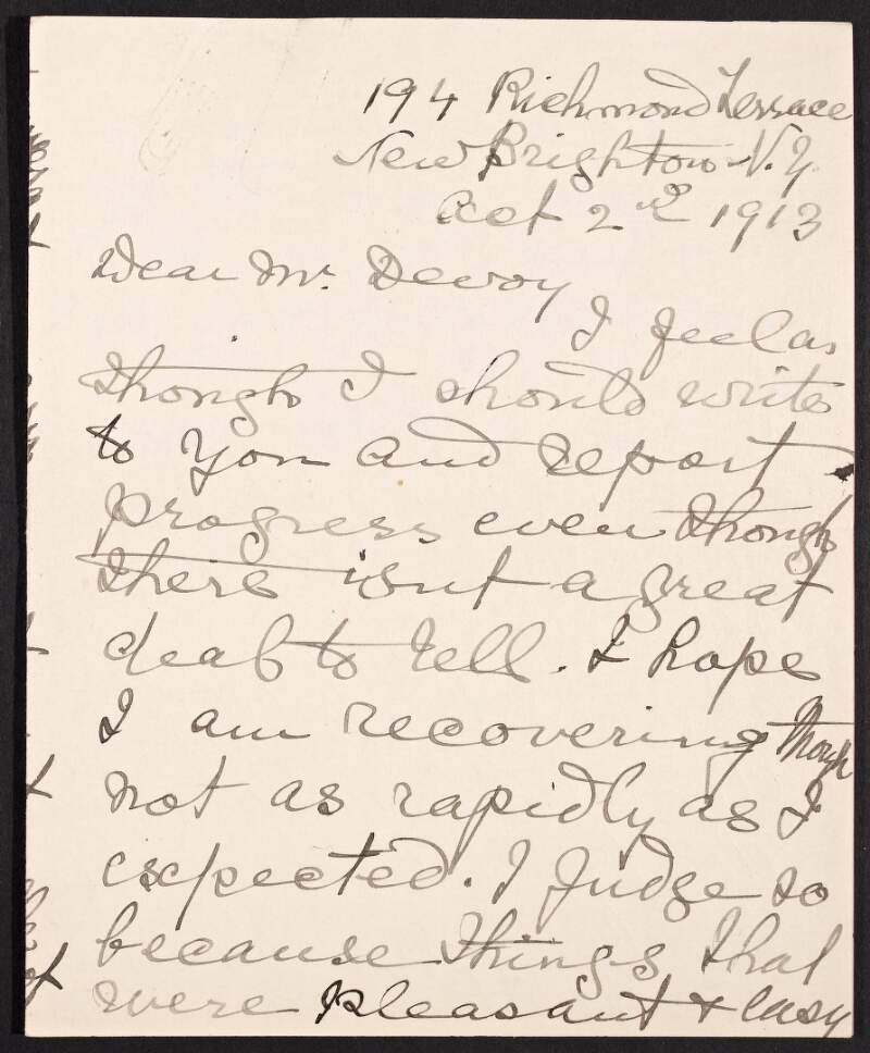 Letter from Mary Jane O'Donovan-Rossa to John Devoy regarding arrangements for Jeremiah O'Donovan Rossa's care and the possibility of a less public method of raising donations,