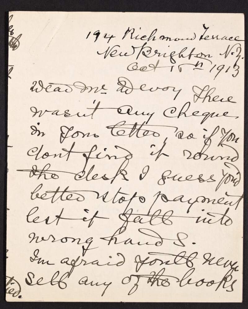 Letter from Mary Jane O'Donovan-Rossa to John Devoy regarding pricing of the books "Irish Rebels in English Prisons" and "Recollections of an Irish Rebel", and Devoy's tribute to Fenian women in the 'Gaelic American' newspaper,