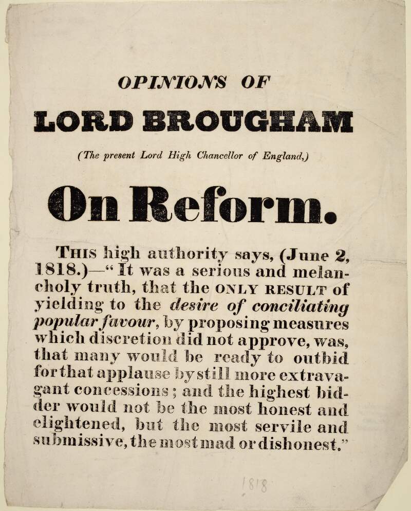 Opinions of Lord Brougham (the present Lord High Chancellor of England) on reform.