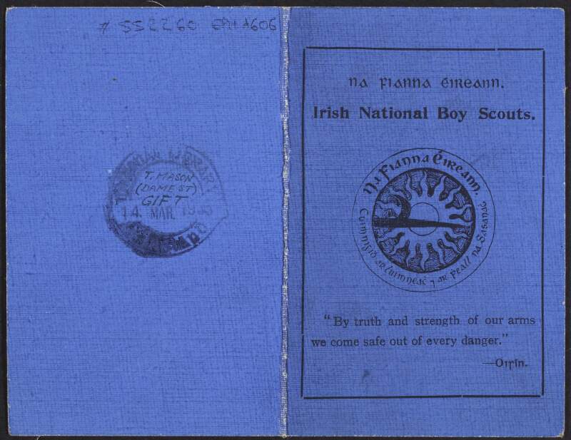[Honorary membership card of P. Holmes for Na Fianna Éireann. Irish National Boys Scouts] /