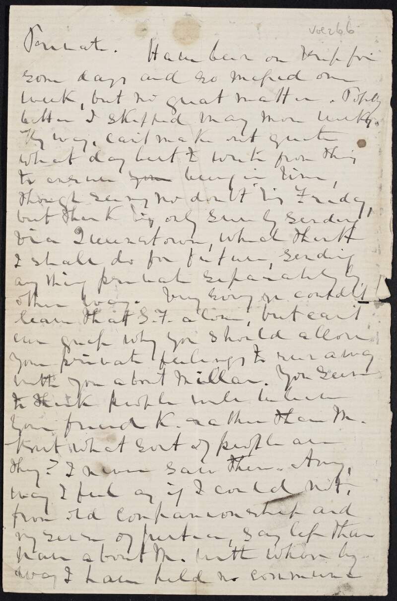 Letter from John O'Leary to John Devoy regarding the reception to be given to A. M. Sullivan and a letter from Matthew Harris,
