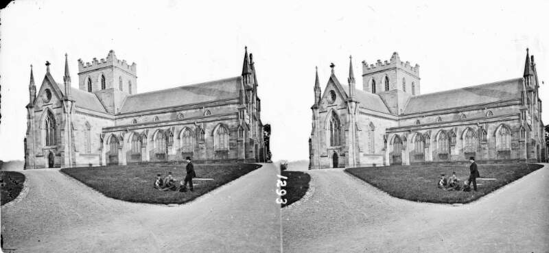 Church of Ireland Cathedral, showing people on a lawn in the foreground, Armagh City, Co. Armagh