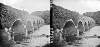 Road-bridge of 9 or more stone arches over a river, possibly the Laune, and man in foreground, Killarney, Co. Kerry