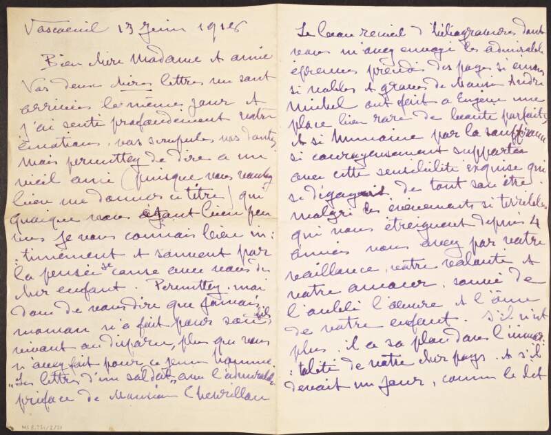 Letter from Paul Baudoüin to Marguerite Lemercier, concerning the publications of Eugène Lemercier's letters and works,